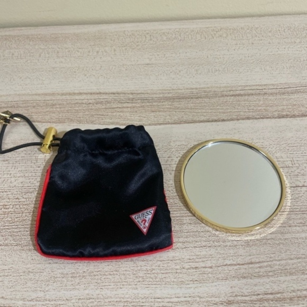 GUESS Vintage Round Mirror - Gold Tone Metal w/ Pouch / pre-Owned